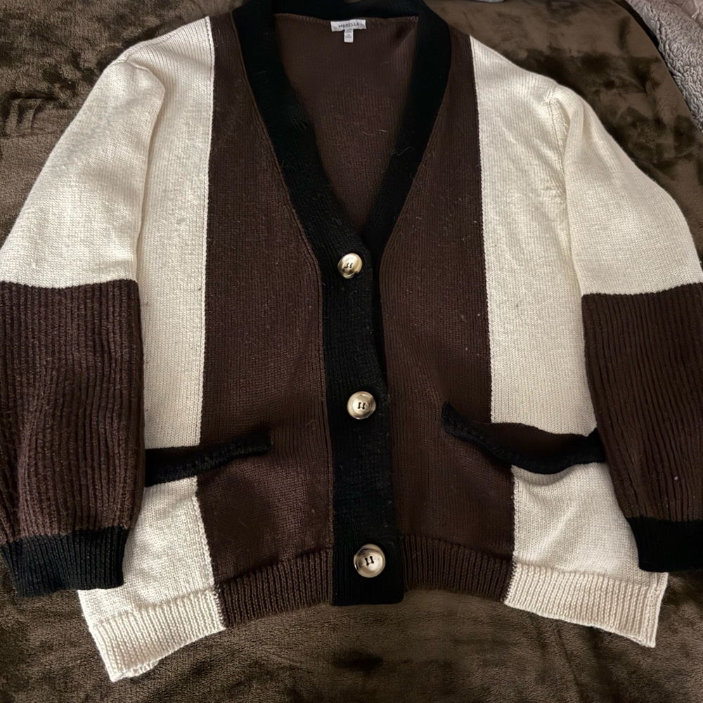 MARELLA Brown and Cream Wool Cardigan - Picture 7 of 8